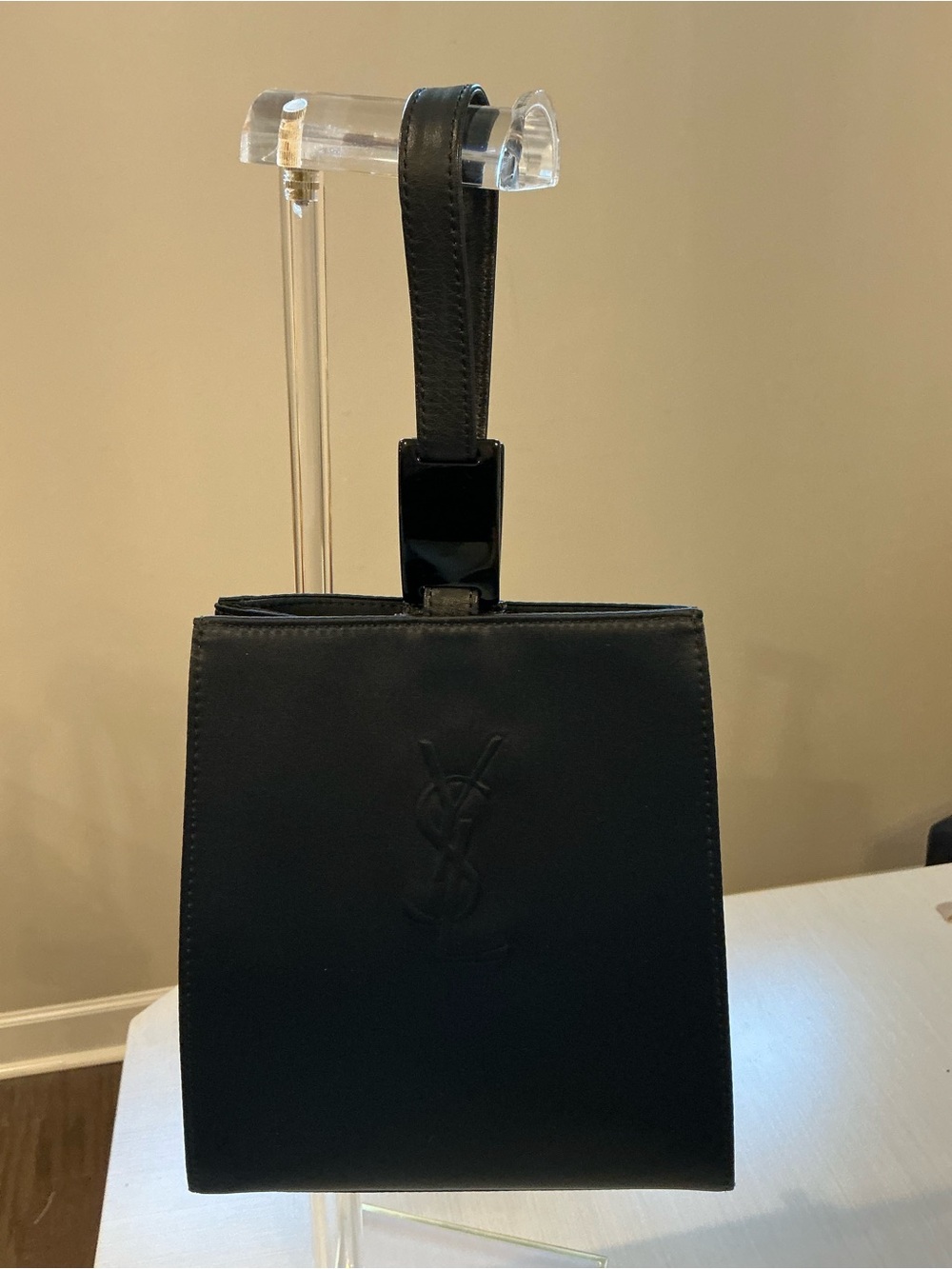 Vintage Yves Saint Laurent Dark Navy Blue Satin Asymmetric Trapezoid Bag
